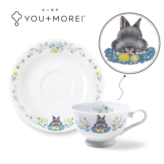 [YOU+MORE!] 日本製 兔兔下午茶時間 茶杯碟組 -灰色兔兔