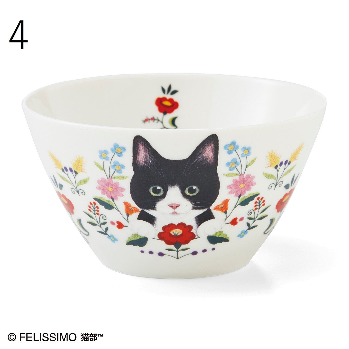 [貓部] 日本製 花與小貓系列12cm陶瓷碗