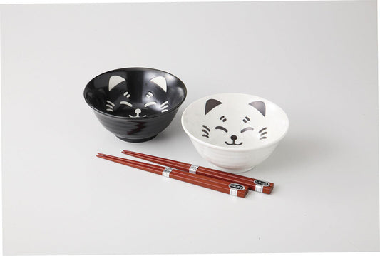 [揆水猫] 日本製美濃燒 黑白貓咪蓋飯對碗