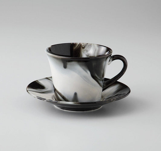 日本製美濃燒 大理石潑墨感咖啡杯碟