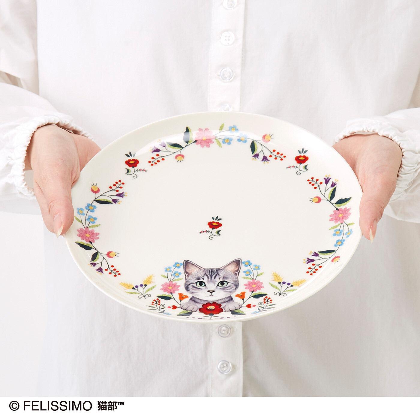 [貓部] 日本製 花與小貓系列21cm陶瓷碟