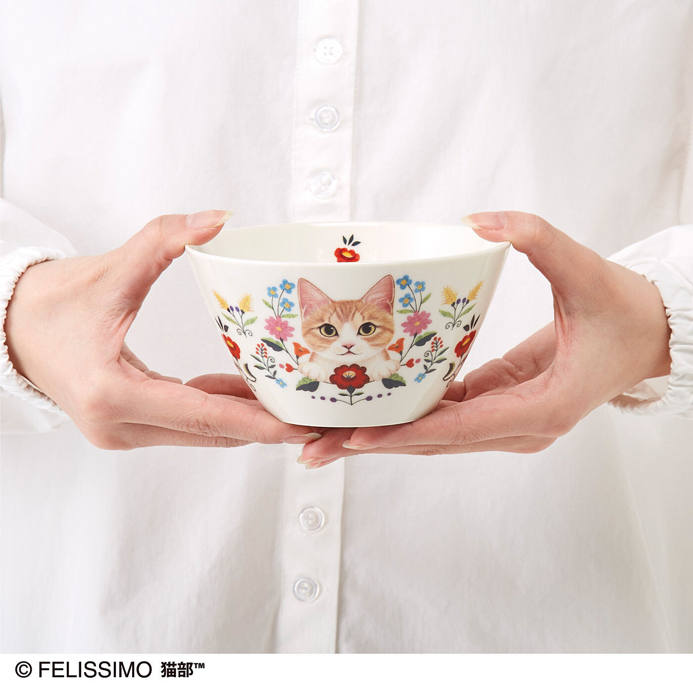 [貓部] 日本製 花與小貓系列12cm陶瓷碗